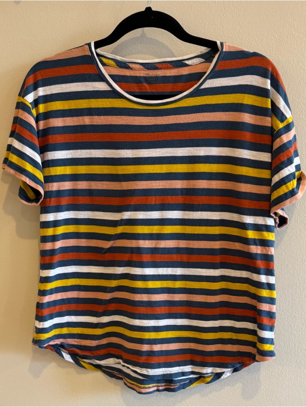 Madewell Multicolor Striped Crewneck Tee — Blue, Rust, Mustard & White